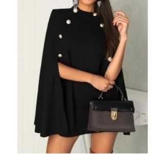 Button Detail Cloak Design Mini Dress